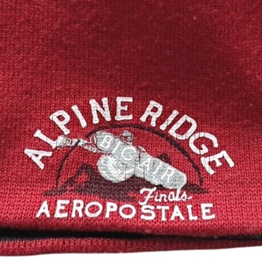 Aeropostale‎ Reversible Beanie Red Black Aero 87 Alpine Ridge Big Air Hat Y2K